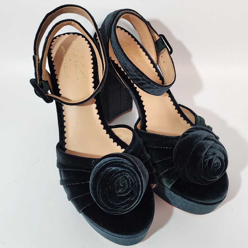 Nicola Bathie Antonio Melani Green Velvet Emilia Open Toe Platform Dress…